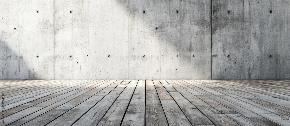 Aufkleber wooden floor planks and a concrete wall. with copy space image. place for adding text or design