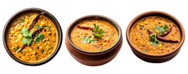 Set of Delicious dal tadka, isolated on transparent background, flavorful Indian lentil dish