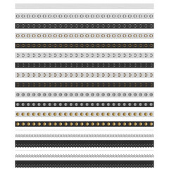 A collection of metal accessories for decorating and tailoring clothes, shoes, and bags, including eyelets, grommets, and tape trims. The set features scalloped edge seamless brush set.