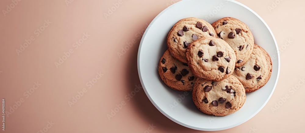 Poster chocolate chip cookies on a plate. with copy space image. place for adding text or design