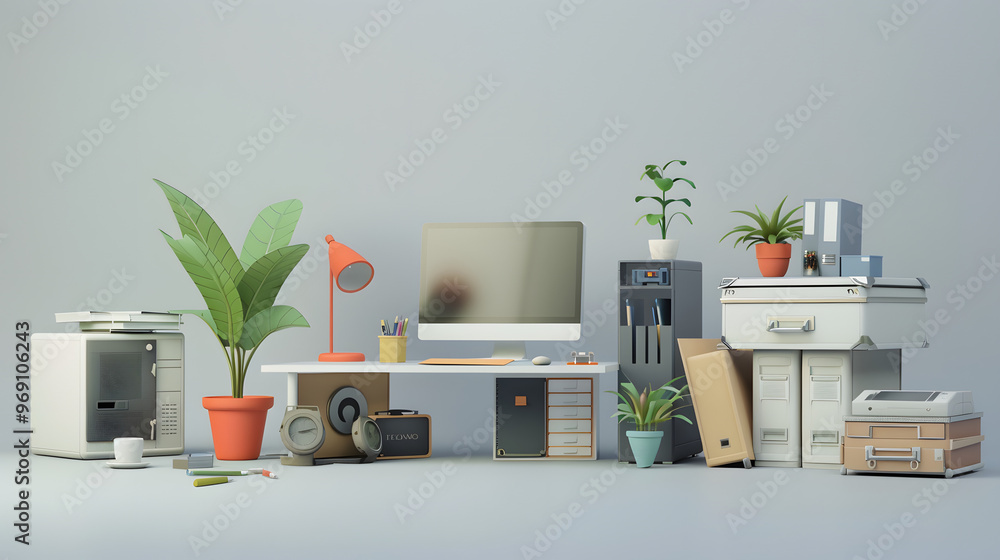 Canvas Prints 3d cartoon office equipment paper