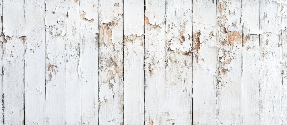 Poster old white painted exfoliated rustic bright light wooden texture long panoramic banner of shabby wood