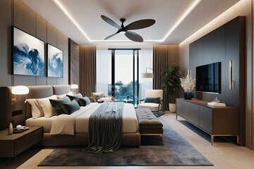 Luxury Contemporary Bedroom 3D Visualization Featuring King-Size Bed and Relaxing Atmosphere