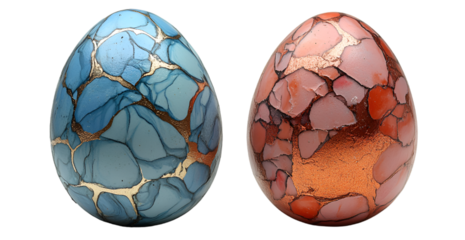 two eggs with cracked paint on a white background.