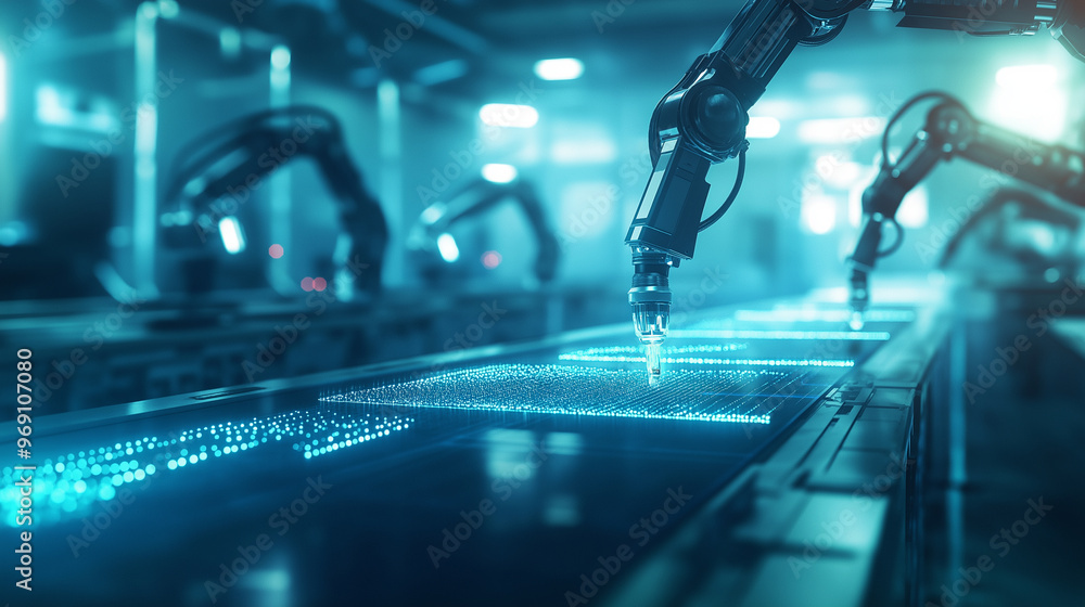 Poster advanced robotic arms meticulously separating carbon particles from soil samples in a state-of-the-a