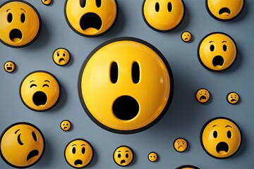 Obraz premium Three-Dimensional Surprised and Shocked Emoticon Face in Yellow Icon