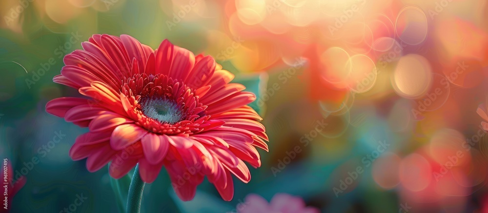 Poster close up shot of a red indian blanket flower in a flower garden with selective focus on the subject.