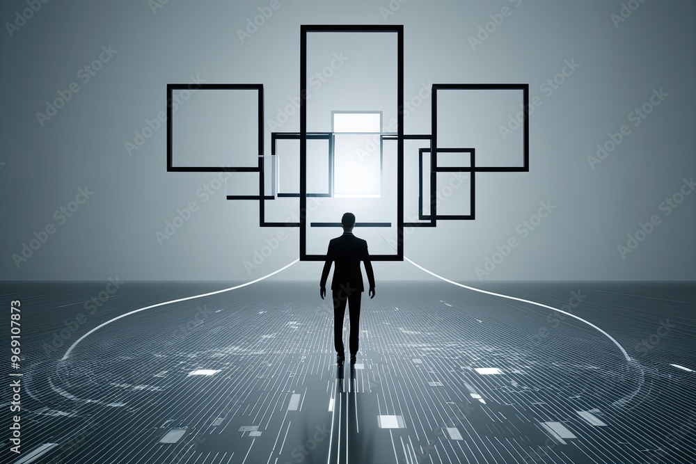 Aufkleber expansive global synergy in a minimalist digital world with abstract square shapes