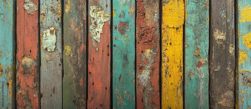 Aufkleber fragmented old multicolored wooden fence wooden texture wooden fence texture background. with copy s