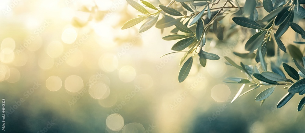 Poster olive tree branches in a field selective focus stunning nature bokeh copyspace
