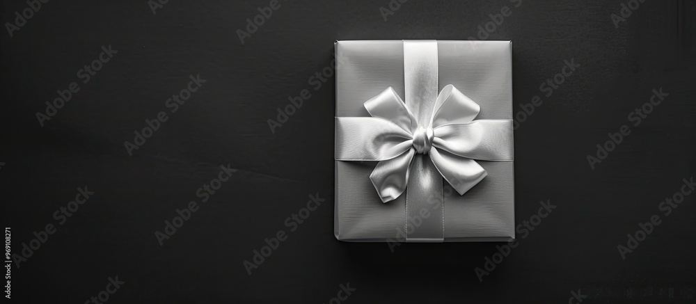 Poster black and white a sophisticated and meticulously arranged gift box against a black backdrop new year