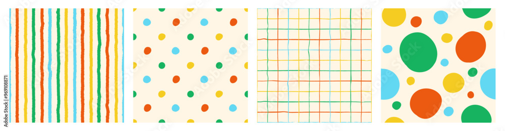 Canvas Prints colorful seamless pattern set of multicolored hand drawn curved checkered lines, polka dots and stri