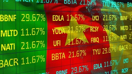 Animation of financial data processing over map of cameroon - Powered by Adobe