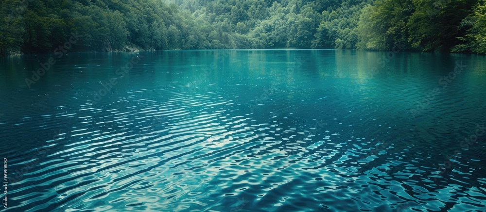 Poster translucent turquoise lake water. with copy space image. place for adding text or design