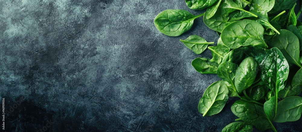 Aufkleber spinach healthy salad mixed leaves vitamins nutritious food menu idea food backdrop copy space top v