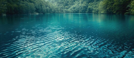 Translucent turquoise lake water. with copy space image. Place for adding text or design