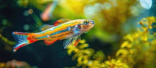 Seluang fish swimming close to the screw ballisneria. with copy space image. Place for adding text or design