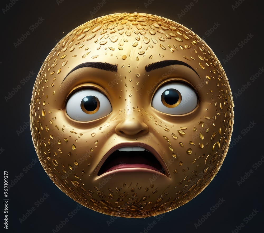 Poster a close-up of a golden face with textured skin, expressive wide eyes, and a shocked expression. the 