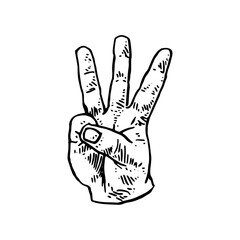 W in ASL - American Sign Language vector illustration