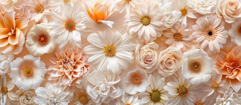 Poster lovely flowers against a beige background. with copy space image. place for adding text or design