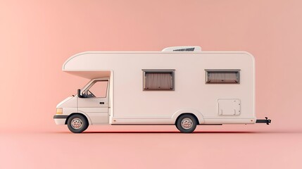 Naklejka premium Simple white RV on a pastel peach background with clean and modern design, leaving room for travel branding or promotional content.