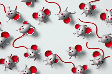 Three-Dimensional Cartoon Mice in Playful Happy Design on White Background