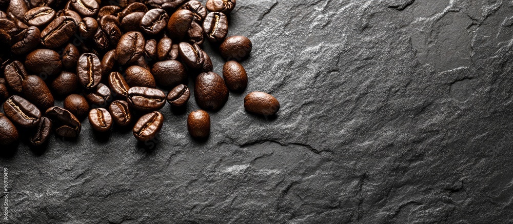 Leinwandbilder coffee beans on a gray stone surface. with copy space image. place for adding text or design