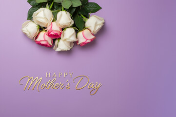 Greeting card with white and pink flowers, Happy Mother's Day, top view