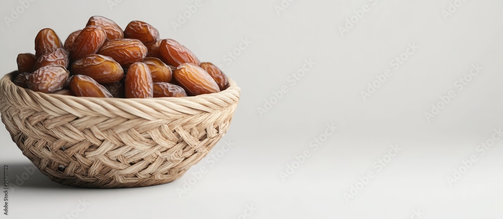 Aufkleber close up of dates in a woven basket against a white background ramadan theme. with copy space image.