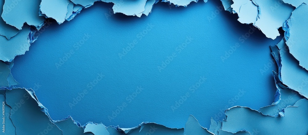 Aufkleber Blue abstract background created from ripped pieces of paper Paper collage featuring a frame Template suitable for graphic design wallpaper covers and wrapping paper Copy space Artificial noise and c