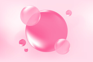 Glowing pink liquid bubbles or fluid jelly droplets isolated on transparent background. Aesthetic composition for cosmetology, beauty science, skin care molecular concept.