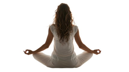 Woman meditation on transparent background