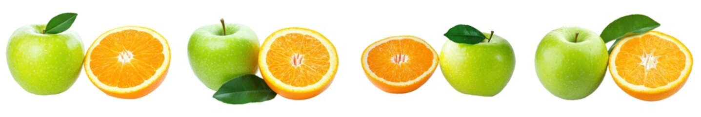 Isolated white background with slices of apple and orange