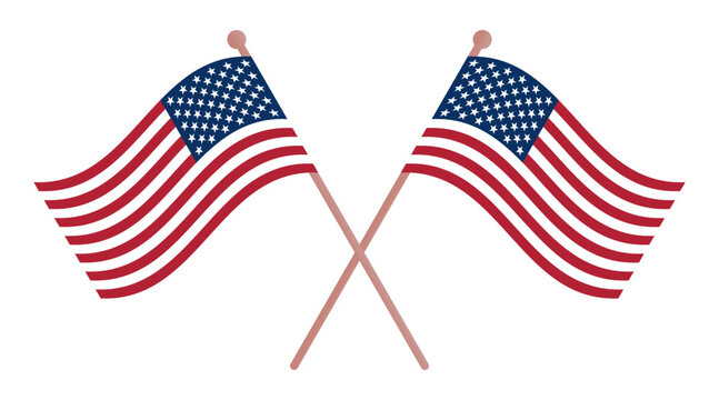 Two crossed USA flags isolated on a transparent background. Concept of American national pride and patriotism. Vector illustration