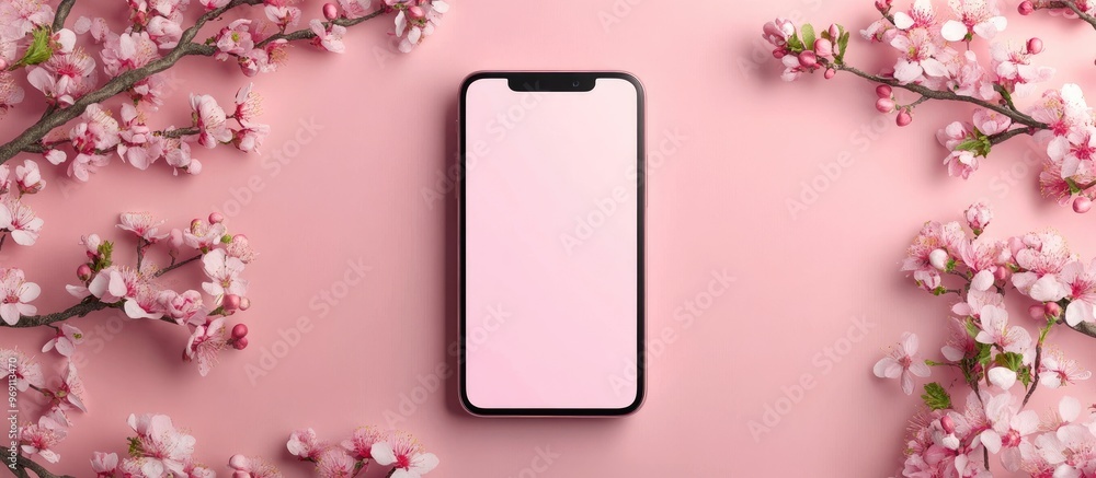 Poster Phone with an isolated screen space for your congratulations spring decoration. with copy space image. Place for adding text or design