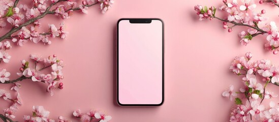 Phone with an isolated screen space for your congratulations spring decoration. with copy space image. Place for adding text or design