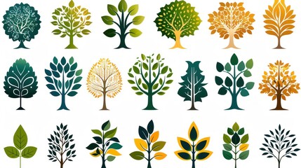 A vibrant collection of stylized trees showcasing the beauty of nature in various colors and shapes. Generative AI