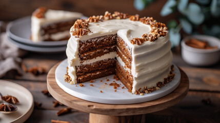 Piece of carrot cake. Autumn cake. Autumn dessert.