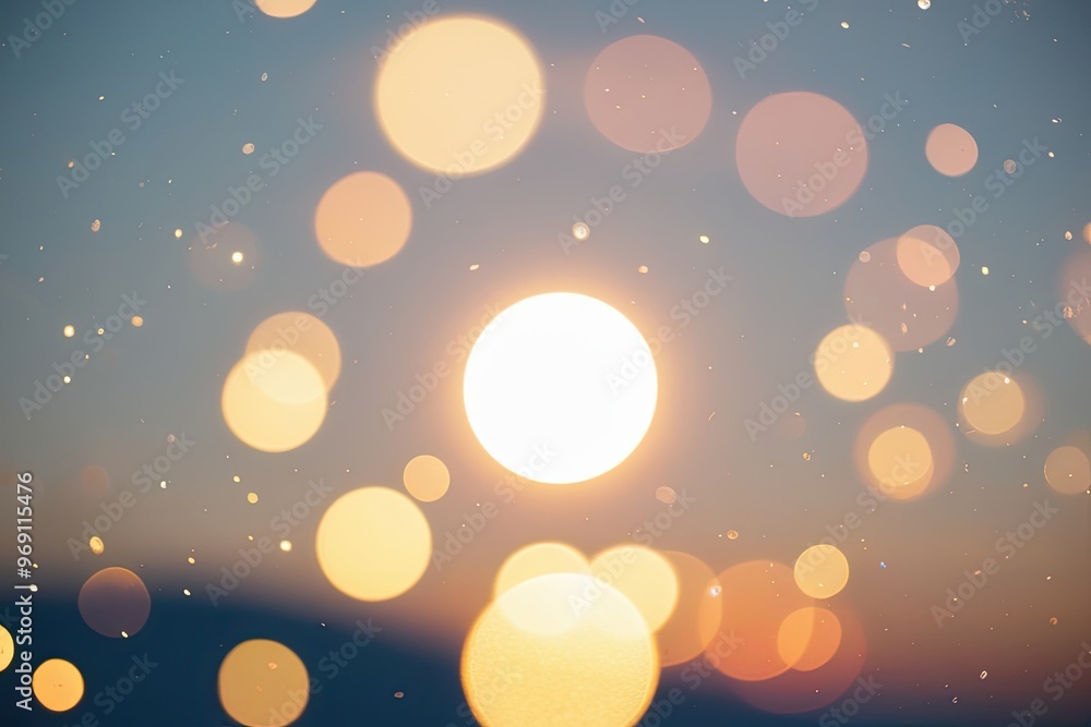Poster enchanting sunlight with ethereal shimmering bokeh effect on pure white canvas