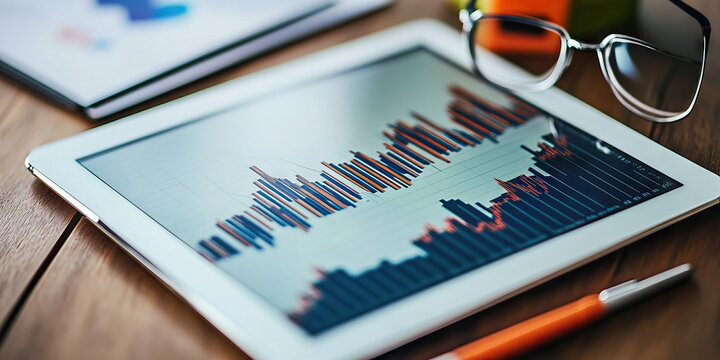 Market Trends: Charts on a tablet show current market patterns.