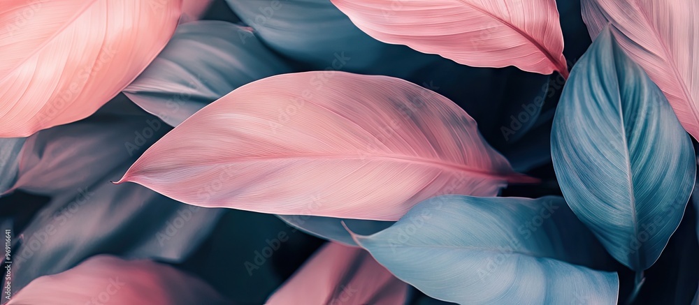 Poster tropical leaves against a pastel pink background top view. with copy space image. place for adding t