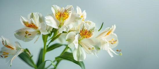 Fototapeta premium Alstroemeria flower head on a white background. with copy space image. Place for adding text or design