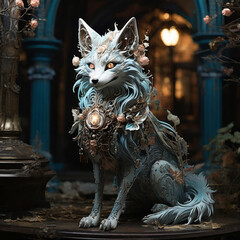 a fairy-tale she-wolf in fancy clothes, a wolf from a fairy tale, a wolf in expensive clothes