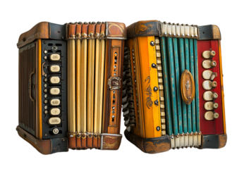 a close up of an colorful accordion. 