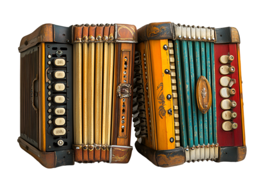 a close up of an colorful accordion.