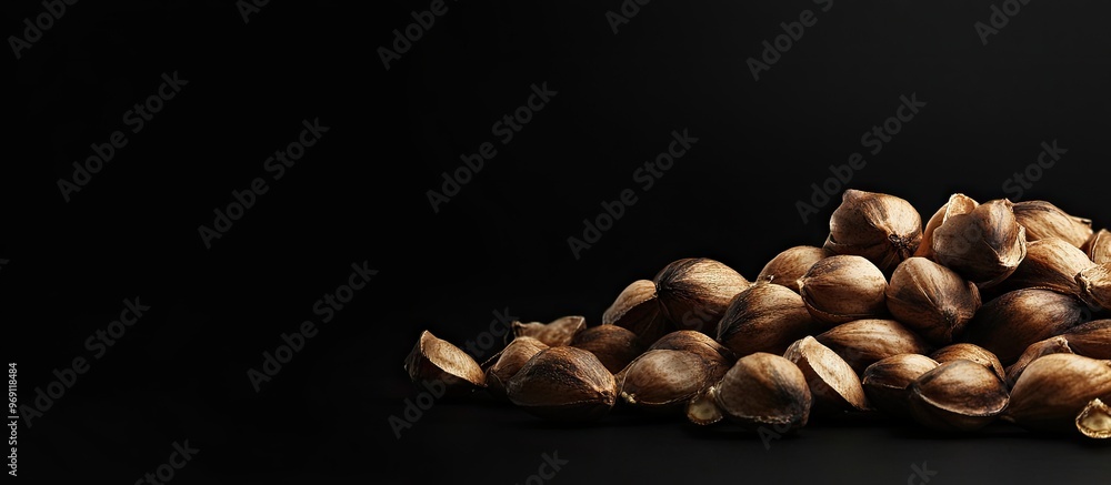 Aufkleber Sacha Inchi set against a black background. with copy space image. Place for adding text or design