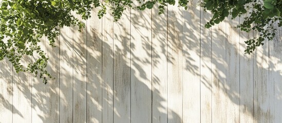 Light beige texture White textured gate beneath the tree White textured boards. with copy space image. Place for adding text or design