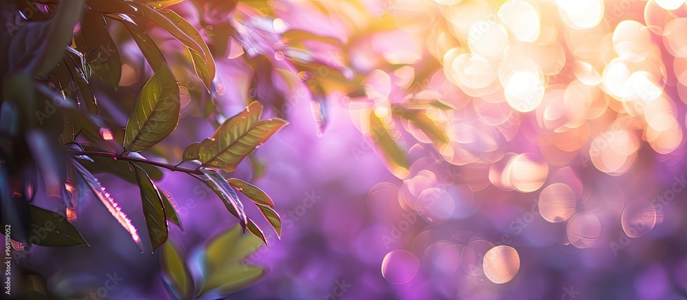 Poster purple bokeh backdrop from nature beneath tree shade. with copy space image. place for adding text o