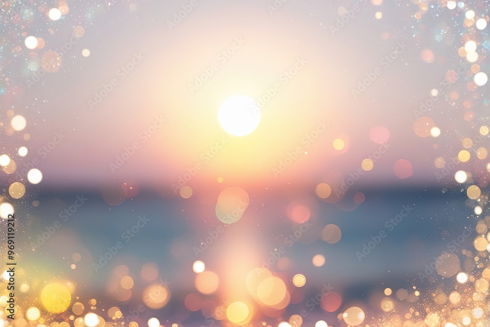 Poster enchanting sunlight with sparkling bokeh effect on pure white background