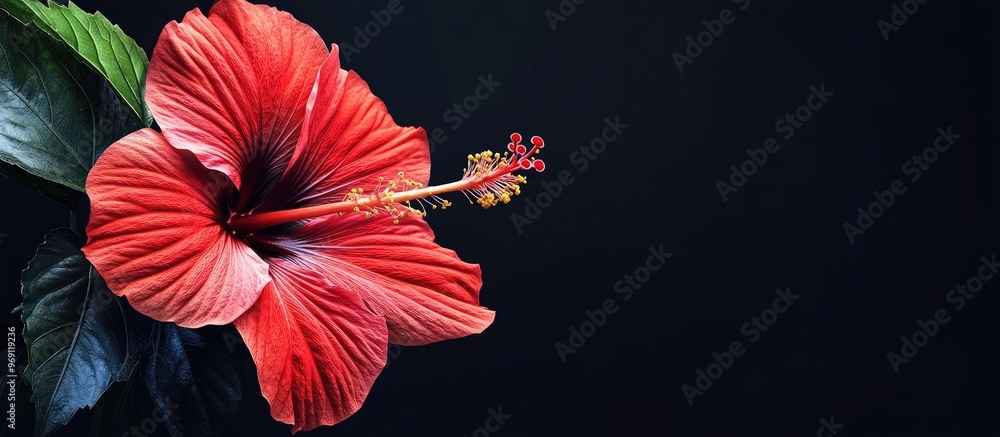 Fototapete red hibiscus blossom. with copy space image. place for adding text or design